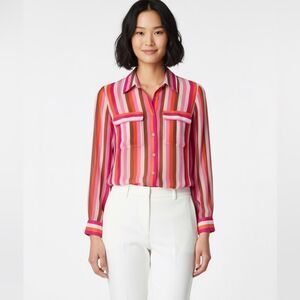 Adrienne Vittadini Sheer Long Sleeve Stripe Top